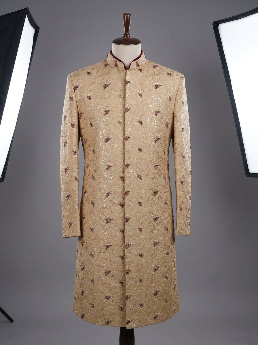 Dark Golden skin Hand Made Embroidered Sherwani